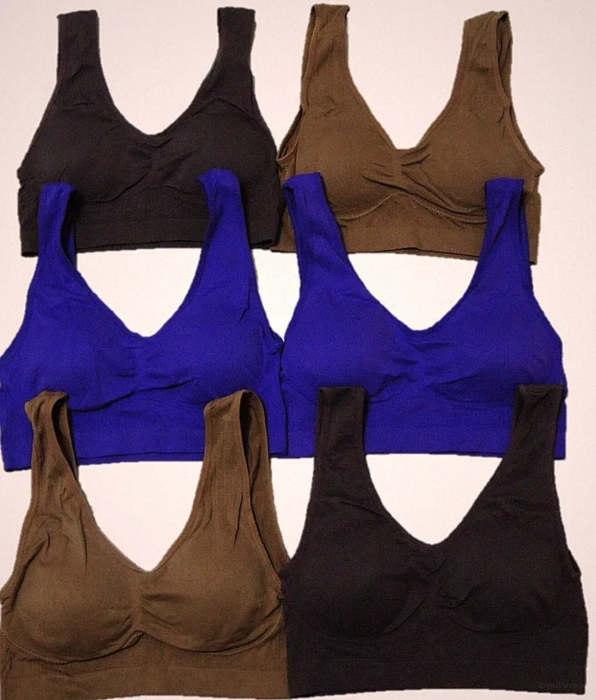 6er Pack Set Sport BH Bustier S M L 36 38 40 Übergröße BH's soft beige lila haut
