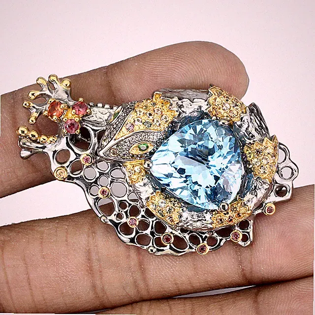925 Sterling Silber Brosche Topas 17ct Saphir Tsavorit Edelstein Handgemacht