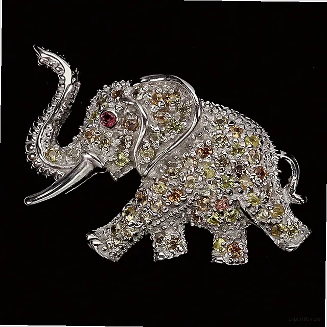 925 Sterlingsilber Brosche Rund Saphir Granat Edelstein Elefant Schmuck