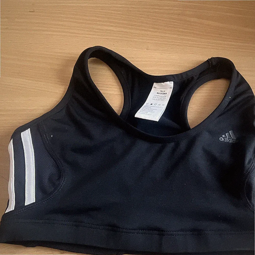 adidas Damen Sport-BH Schwarz/Weiß Racerback Logo ohne Bügel Größe S