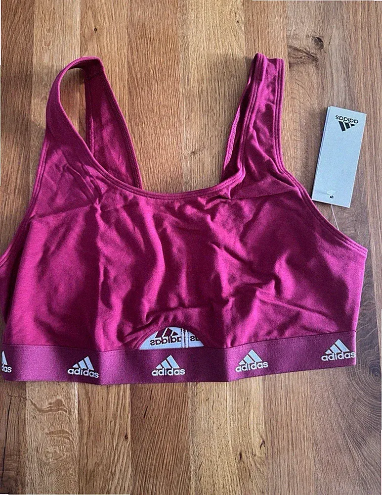 adidas Damen Sport-BH XL Bordeaux Logo Ohne Bügel Normalgröße Maschinenwäsche