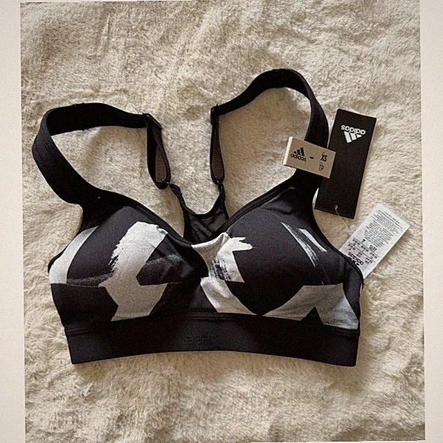 Adidas Damen Sport-BH XS Schwarz Weiß ohne Bügel, abstraktes Muster