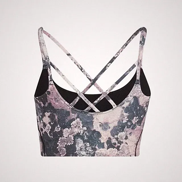 Adidas Damen Sport-BH YO LS LL AOP Mauve Print XS–L | Yoga Fitness Top
