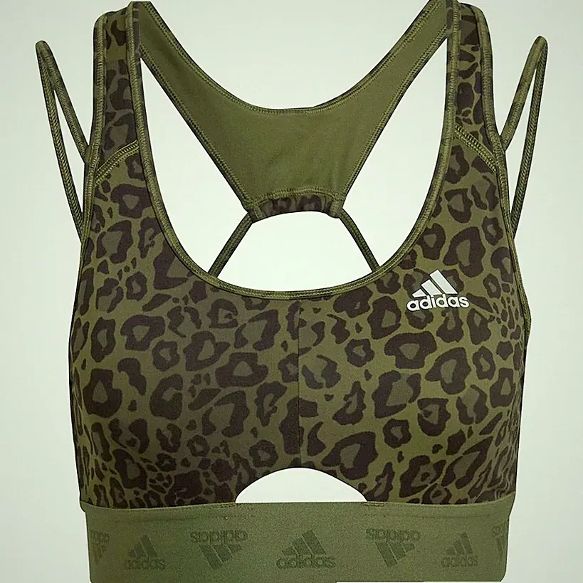 Adidas Hyperglam Light Support Bra Sport BH Leopard Bustier Crop armee oliv XS