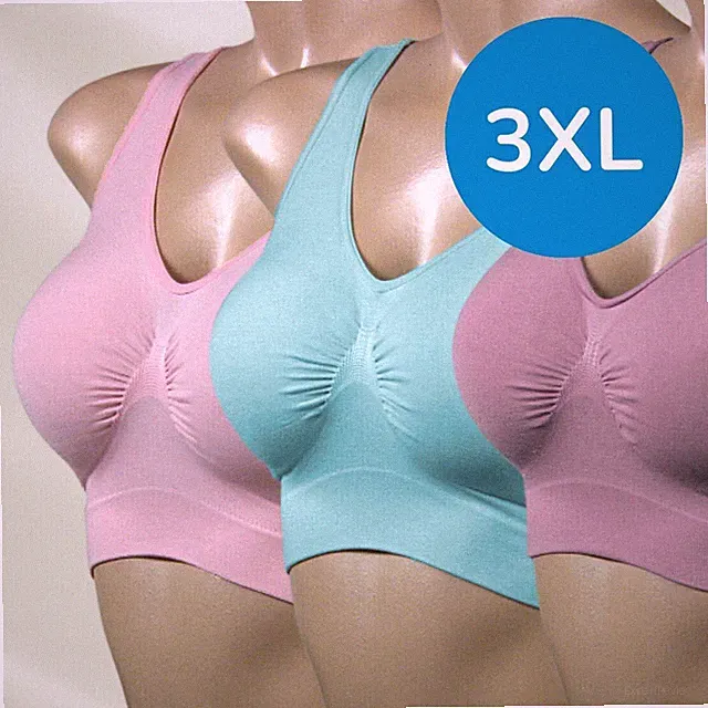 Ahh Bra 3er Set - Größe XXXL - Rosa, Türkis, Flieder Damen BH bei 30° Waschbar
