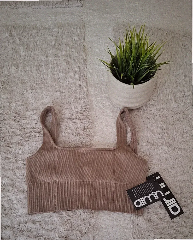 aim'n Damen Sport-BH/Crop-Top XS Beige mit Trägern für Sport wattiert