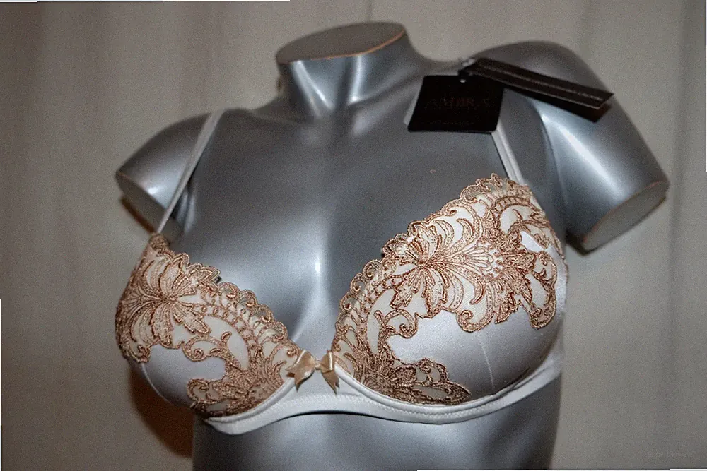 AMBRA Corsetteria unterlegter Push Up BH 0438 Stickerei elfenbein/gold 75B NEU