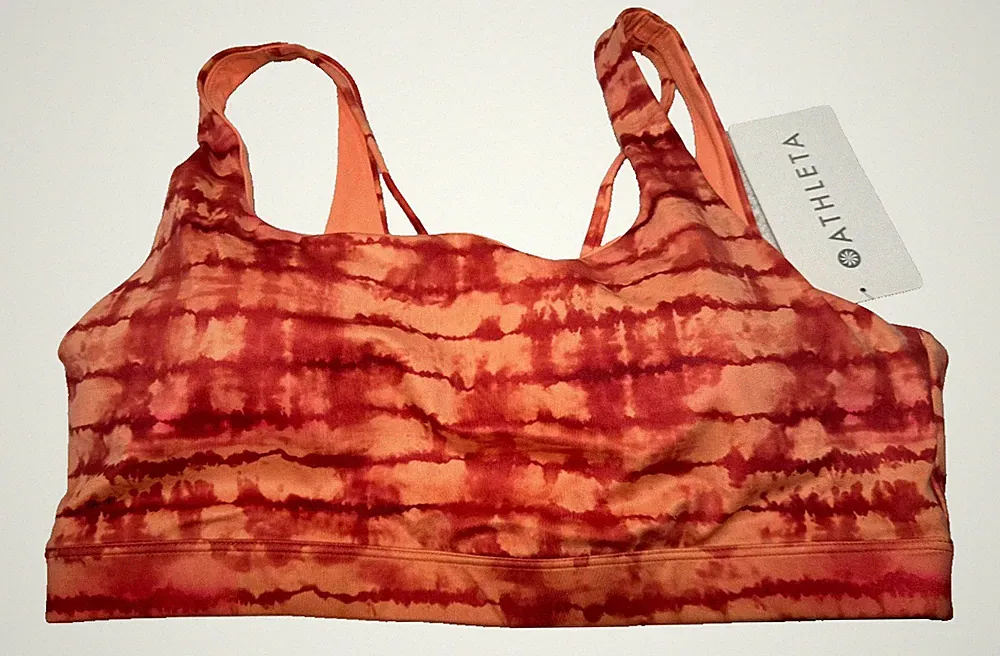 Athleta Exhale Sport Stütz BH Größe Large D bis DD Cup koralle bedruckt Stretch