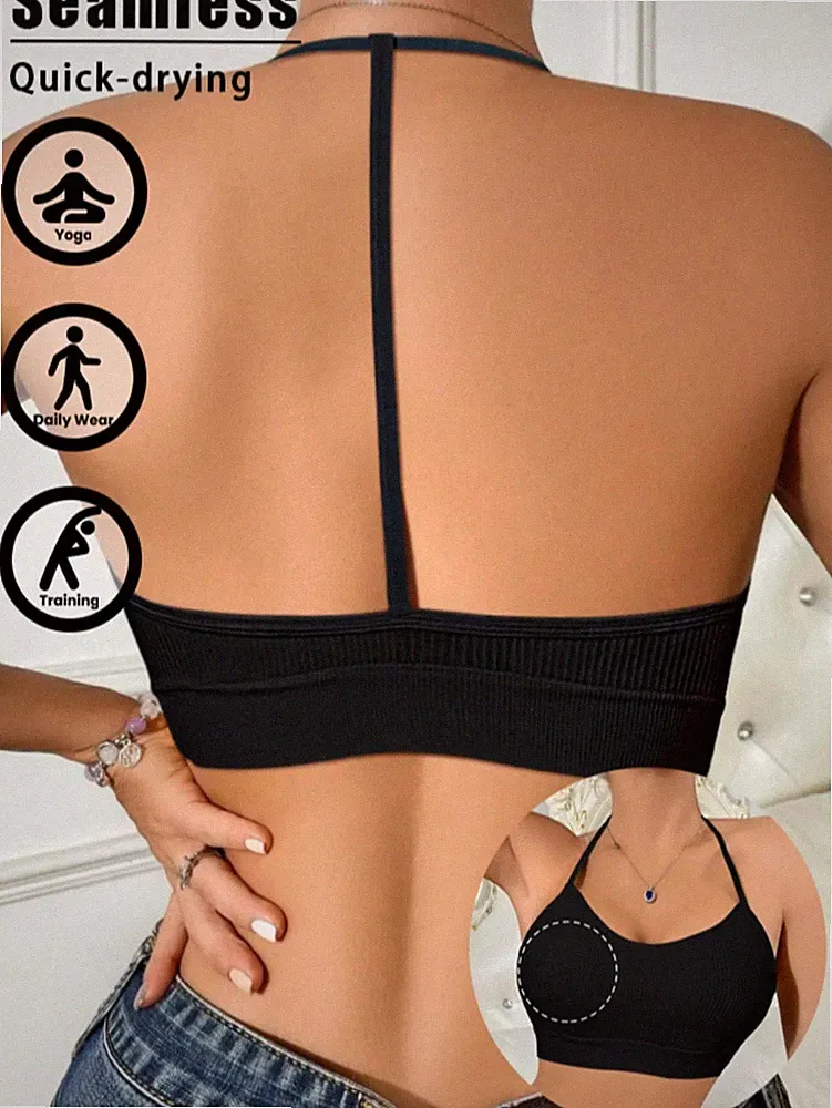 Atmungsaktiver, elastischer nahtloser Racerback Sport BH ohne Bügel mit Billig24