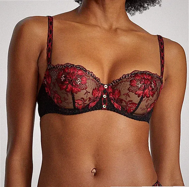 Aubade Bügel-BH ungefüttert schwarz rot Gr. 70 G NP 120 €