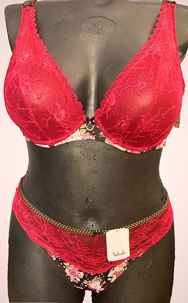 AUBADE Fleurs De Plaisir Triangel-BH SET Bügel Gr.80D UK36D + String 42 OVP 159€