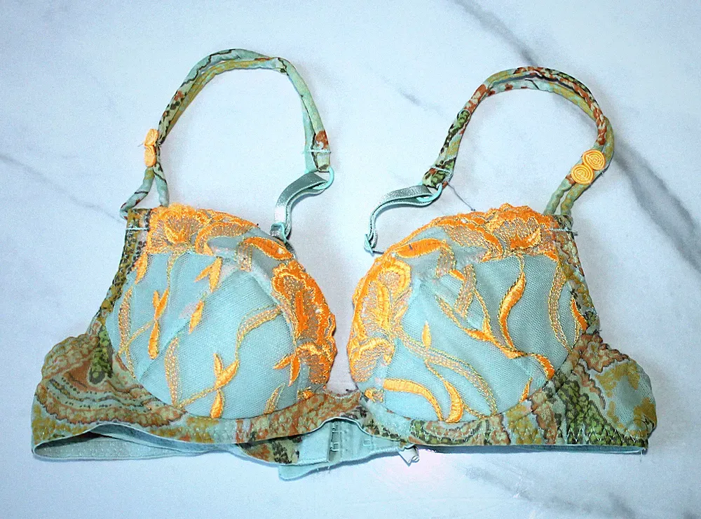 AUBADE PARIS Damen hochwertiger Bügel BH Gr. 70A türkis gepolstert Spitze top