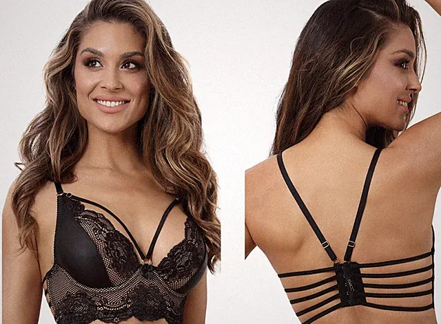 AXAMI KUNSTLEDER SPITZE BH bänder schwarz bustier clubwear V-10701