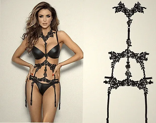 AXAMI STRUMPFHALTER schwarz spitze clubwear strapshalter v-8346 body