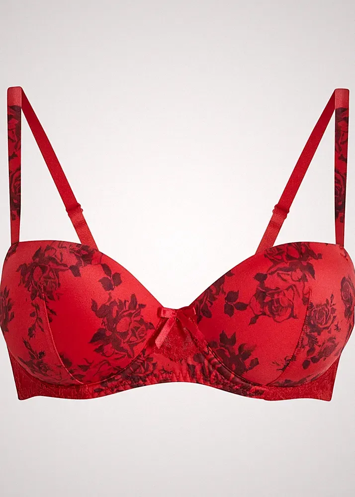 Balconette BH Gr. 100 Cup E Salsarot Bedruckt Damen-Unterwasche Oberteil Neu
