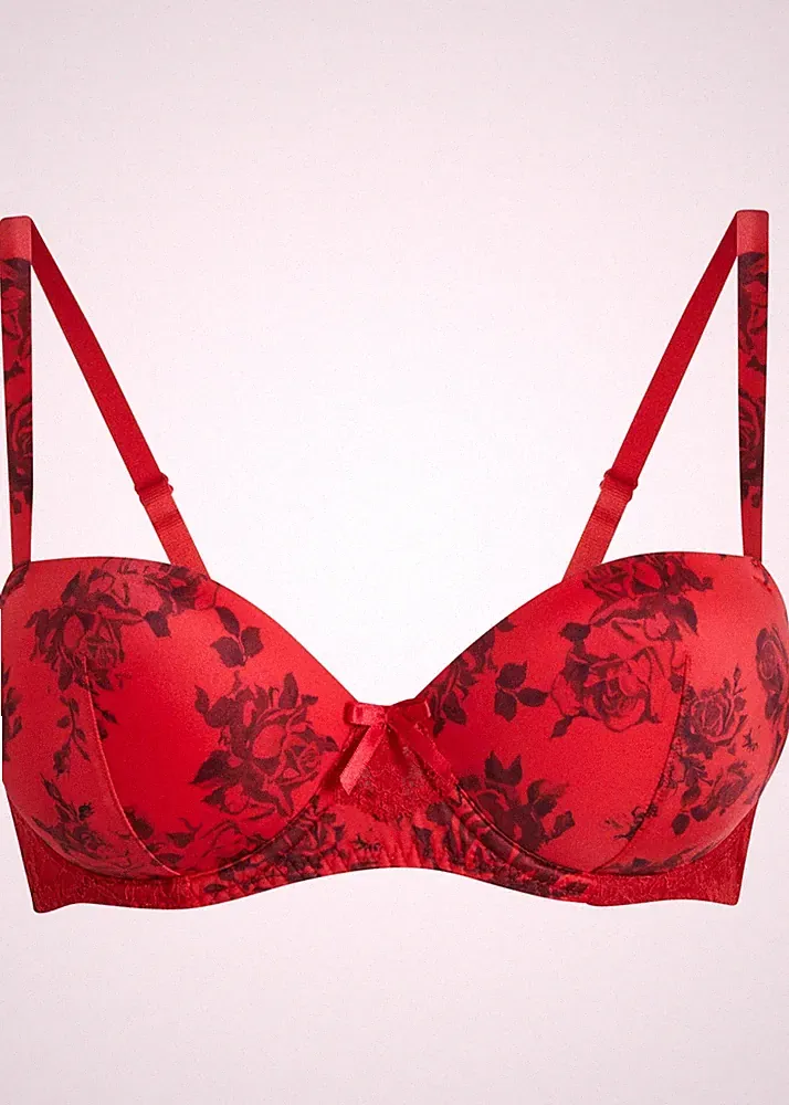 Balconette BH Gr. 85 Cup E Salsarot Bedruckt Damen-Unterwasche Oberteil Neu