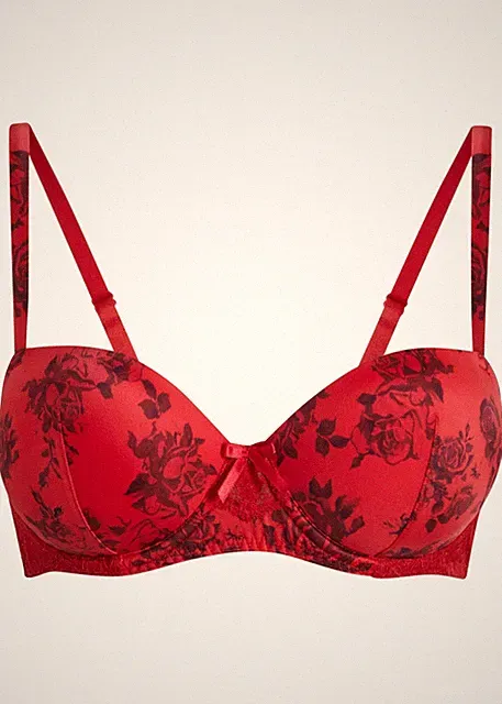 Balconette BH Gr. 95 Cup F Salsarot Bedruckt Damen-Unterwäsche Bra Oberteil Neu