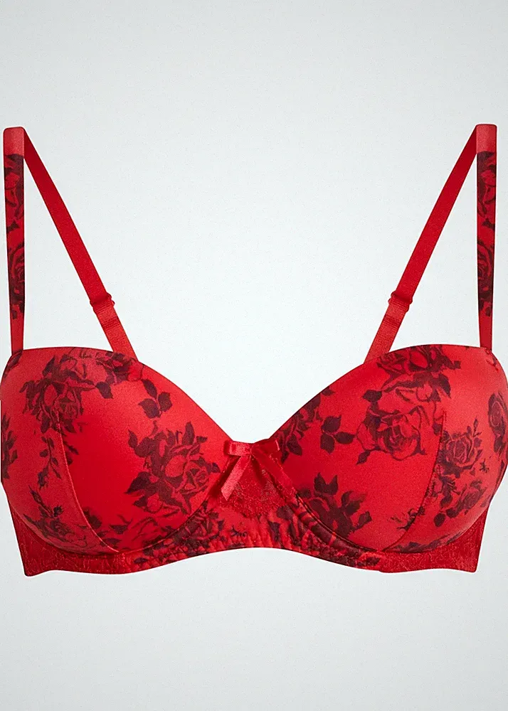 Balconette BH mit Bügel Gr 80 Cup F Salsarot Bedruckt Damen-Unterwäsche Bra Neu*