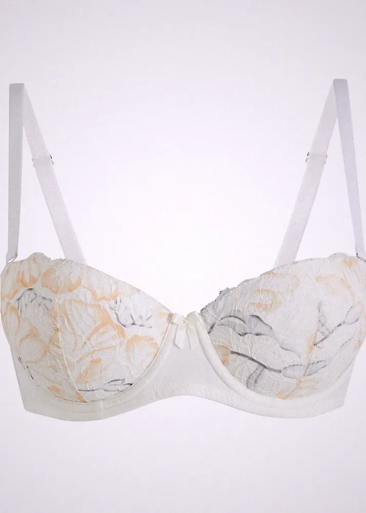 Balconette BH mit Bügel Gr 95 Cup E Wollweiß Grau Damen-Unterwasche Neu*