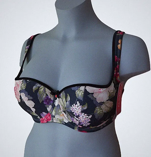 Balconette BH schwarz Halbschale mit Bügel Dirndl BH Cup wattiert bunt Rosme