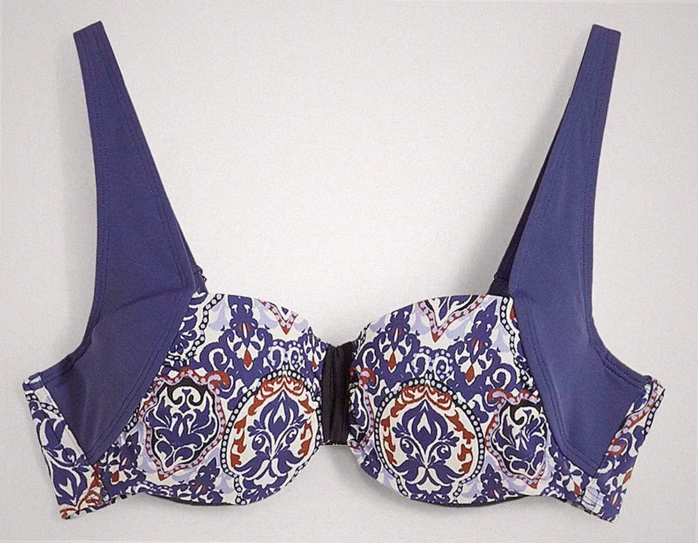 Balconette Bikini Oberteil Gr. (100) C Dunkelblau Bedruckt Schwimm-Bade-BH Neu