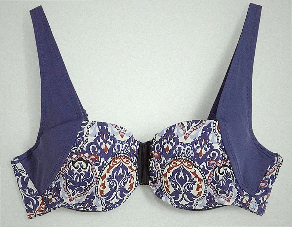 Balconette Bikini Oberteil Gr. 100 Cup C Dunkelblau Bedruckt Damen Bade-BH Neu*