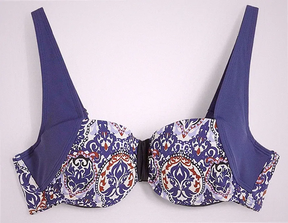 Balconette Bikini Oberteil Gr. 100 Cup C Dunkelblau Bedruckt Schwimm-Bade-BH Neu