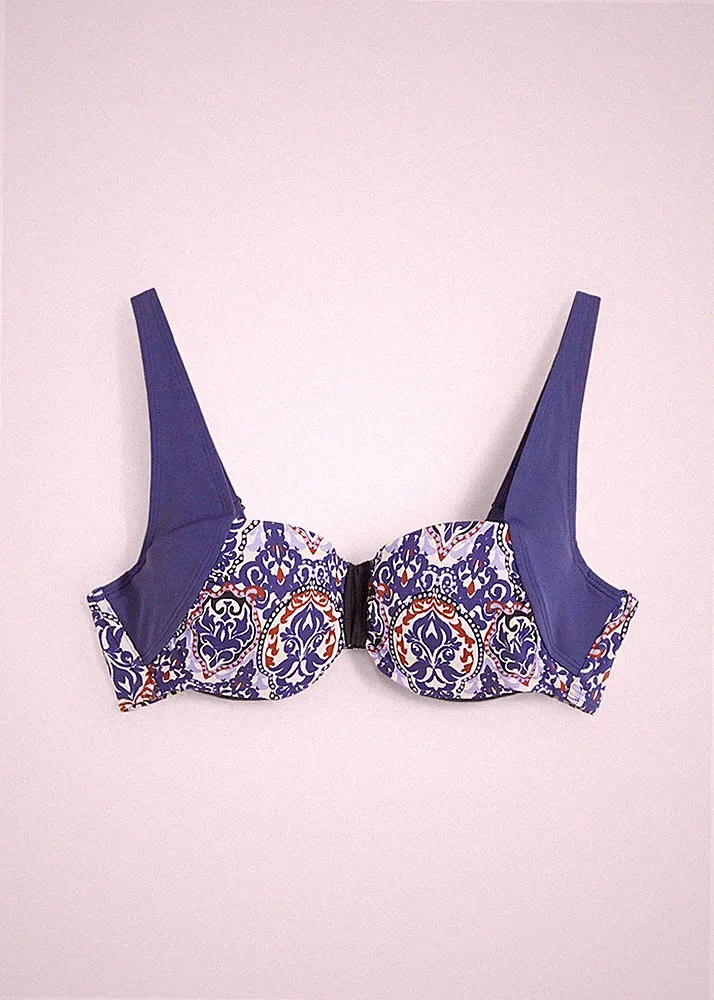 Balconette Bikini Oberteil Gr. 100 Cup D Dunkelblau Bedruckt Damen Bade-BH Neu*