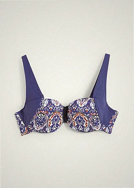 Balconette Bikini Oberteil Gr. 100 Cup E Dunkelblau Bedruckt Damen Bade-BH Neu*