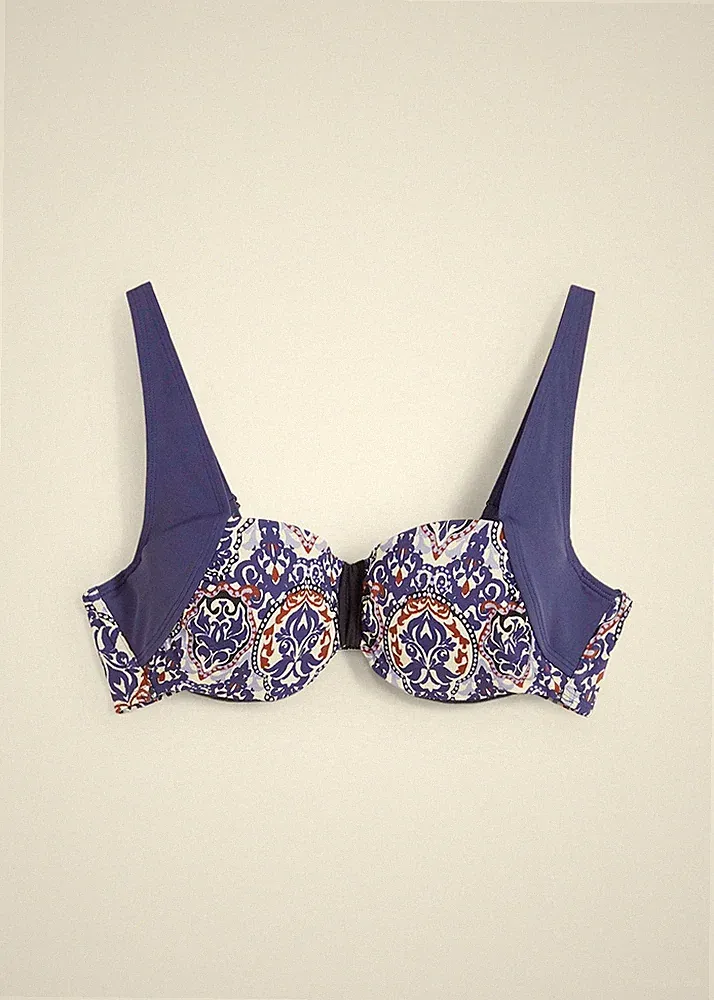 Balconette Bikini Oberteil Gr. 100 (E) Dunkelblau Bedruckt Damen Bade-BH Neu*