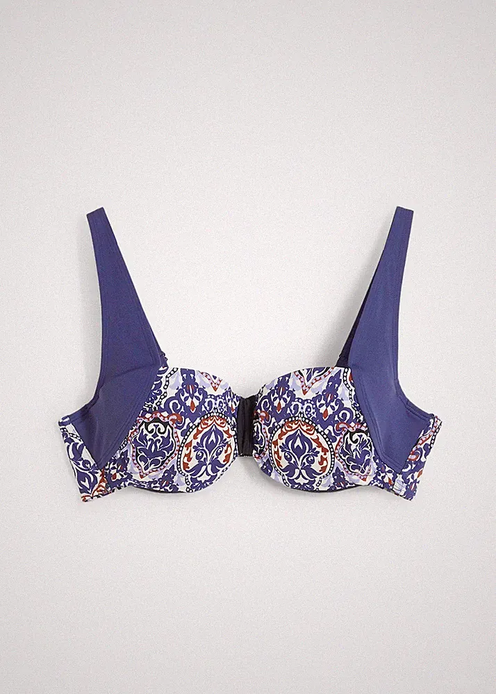 Balconette Bikini Oberteil Gr. 80 Cup E Dunkelblau Bedruckt Damen Bade-BH Neu*