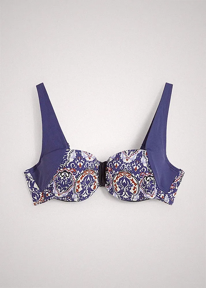 Balconette Bikini Oberteil Gr. (85) D Dunkelblau Bedruckt Schwimm-Bade-BH Neu