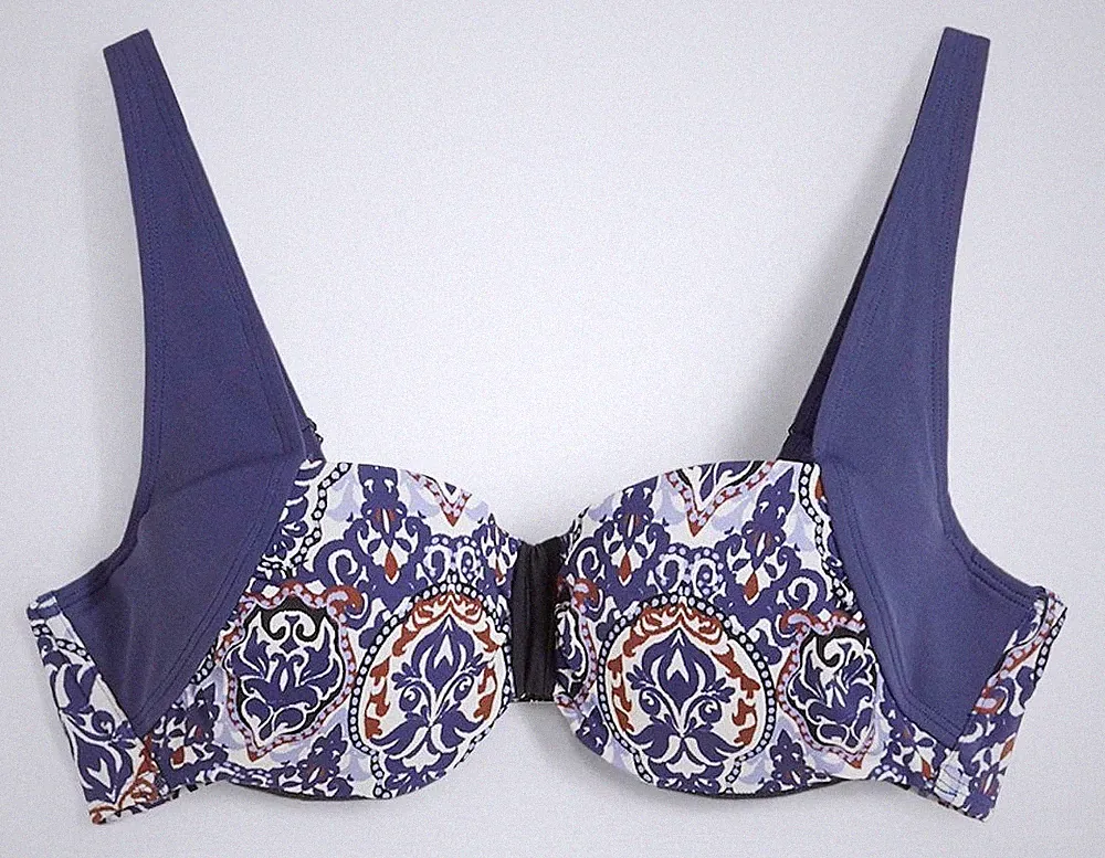 Balconette Bikini Oberteil Gr. 90 Cup C Dunkelblau Bedruckt Damen Bade-BH Neu*