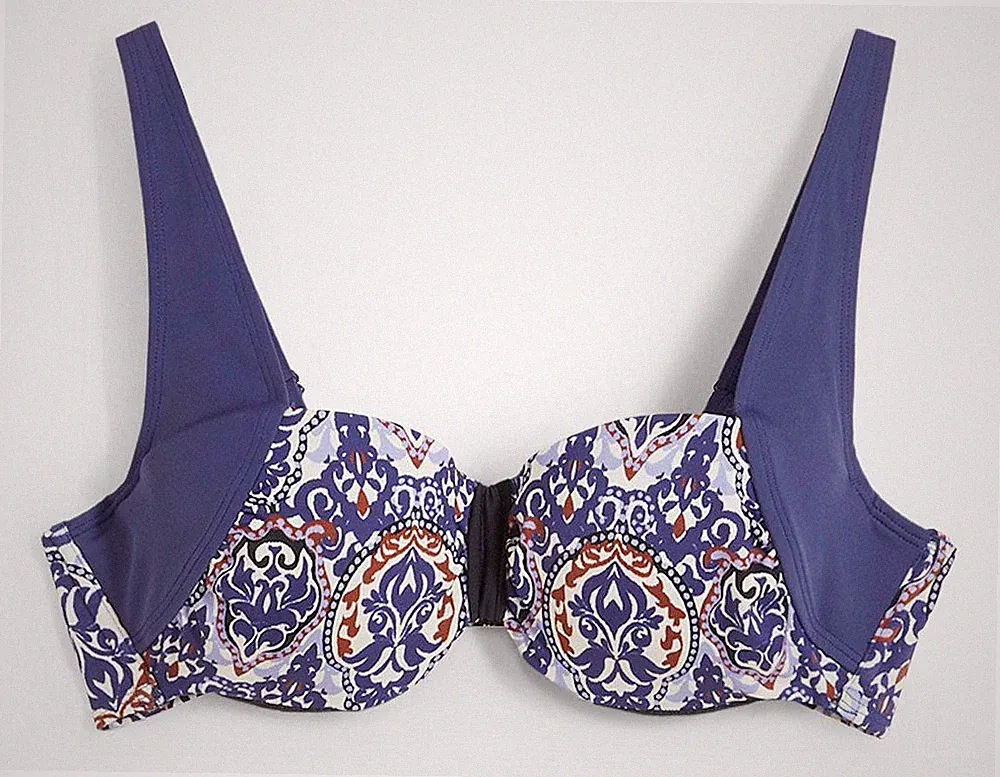 Balconette Bikini Oberteil Gr. 90 Cup C Dunkelblau Bedruckt Schwimm-Bade-BH Neu