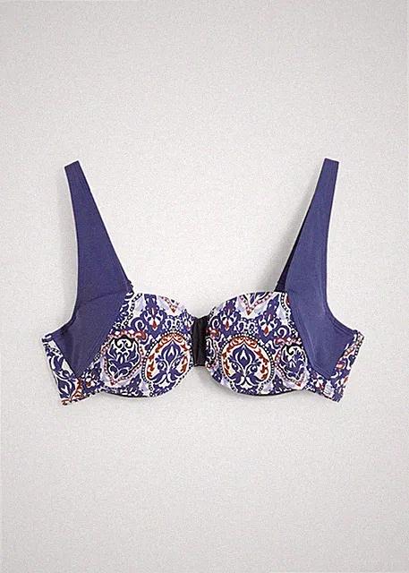Balconette Bikini Oberteil Gr. (90) D Dunkelblau Bedruckt Schwimm-Bade-BH Neu