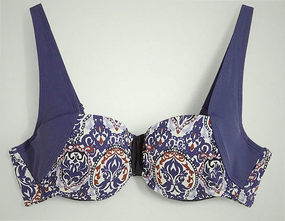 Balconette Bikini Oberteil Gr. (95) C Dunkelblau Bedruckt Schwimm-Bade-BH Neu