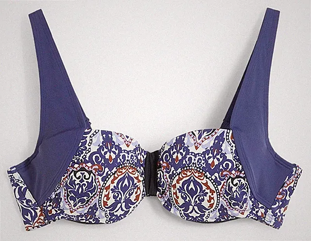 Balconette Bikini Oberteil Gr. 95 Cup C Dunkelblau Bedruckt Damen Bade-BH Neu*