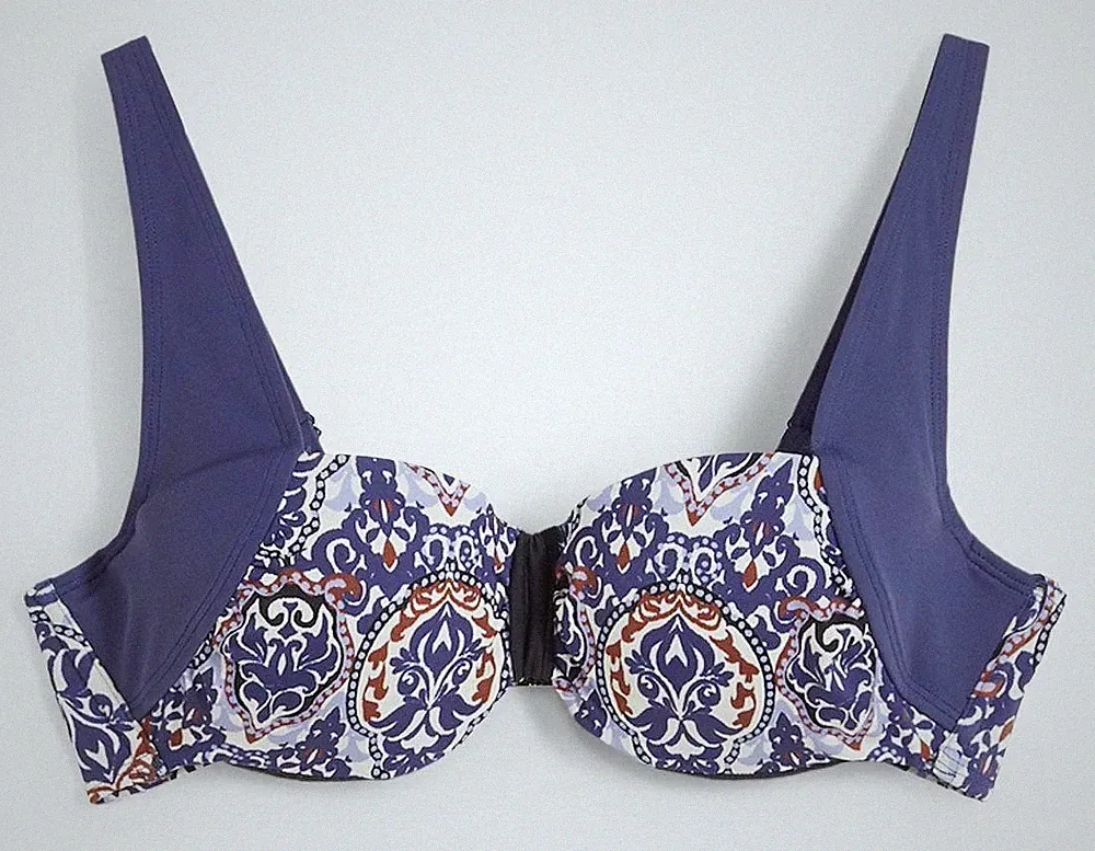 Balconette Bikini Oberteil Gr. 95 Cup C Dunkelblau Bedruckt Schwimm-Bade-BH Neu