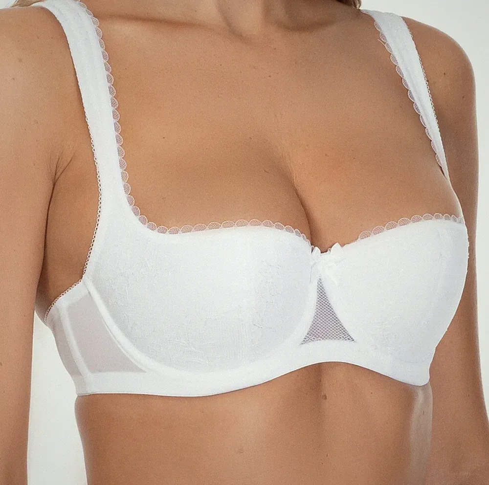 Balconette Bügel BH weiß Halbschale gepolstert Hochzeit Dirndl BH Rosme Dessous