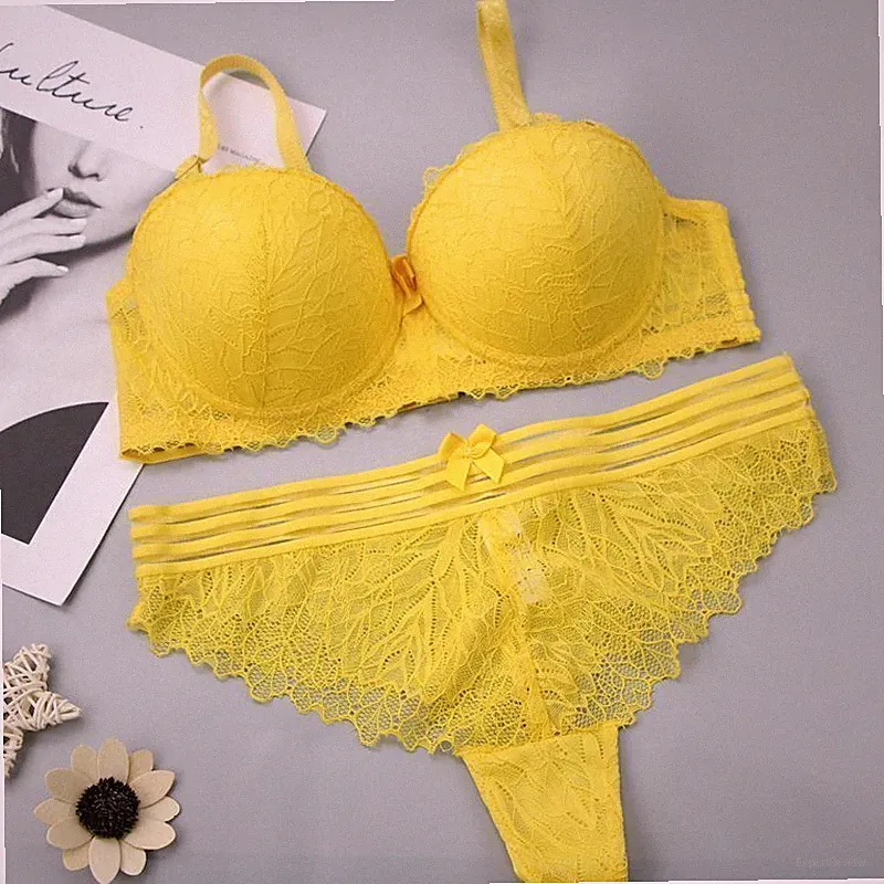 Balkon Balconette gepolsterte Sexy Spitze Push-up-BH-Sets Dessous-Sets 75-90BCDE