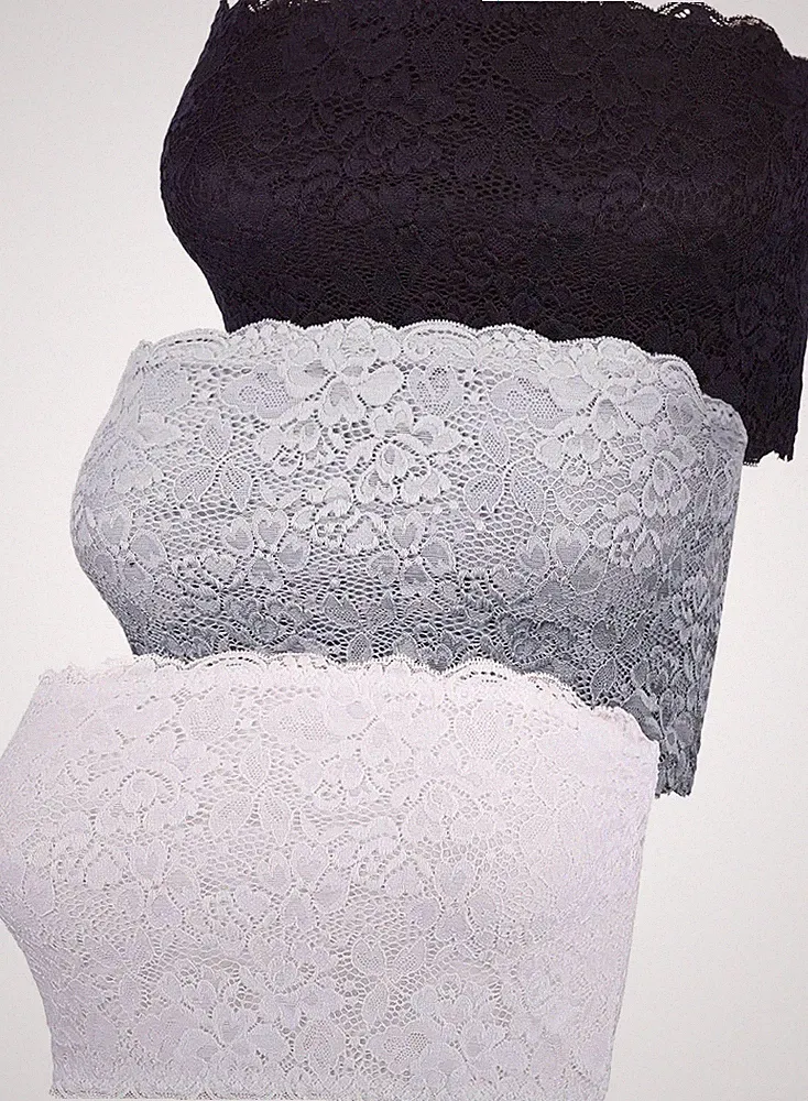 Bandeau BH Damen 3er Set Blumen Spitze Bandeau traegerlos nahtlos Stretch
