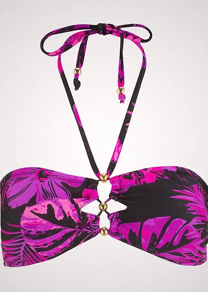 Bandeau Bikini Oberteil Gr. 36 Schwarz Pink Damen Bademode Schwimm-Bade-BH Neu*