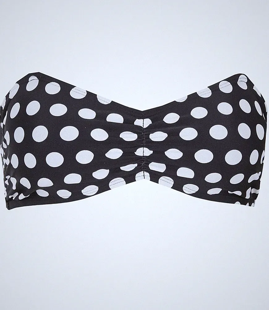 Bandeau Bikini Oberteil Gr. 36 Schwarz Weiß Gepunktet Damen Schwimm-Bade-BH Neu