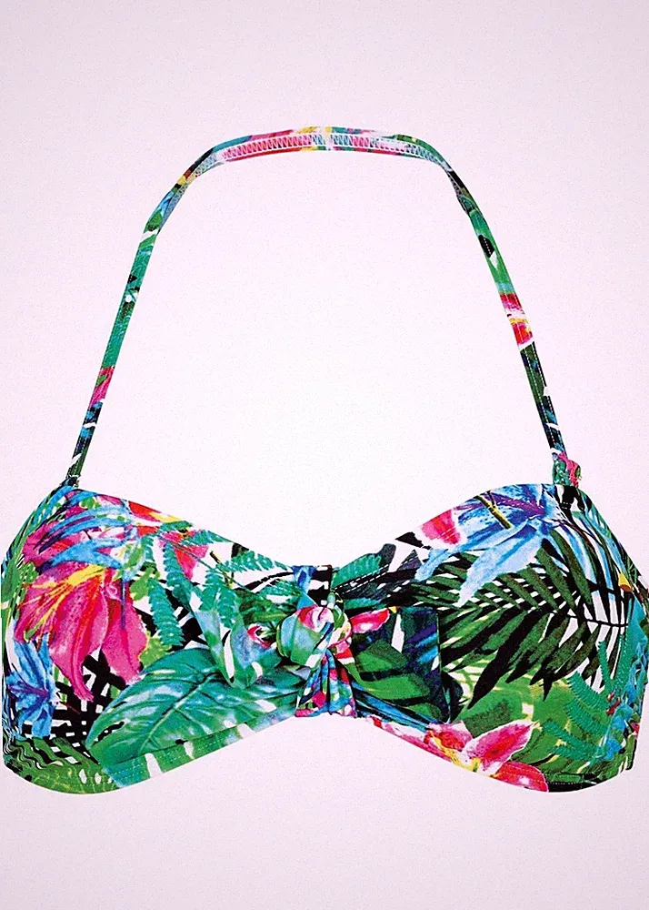 Bandeau Bikini Oberteil Gr. 38 Grün Bedruckt Bademode Schwimm-Bade-BH Neu