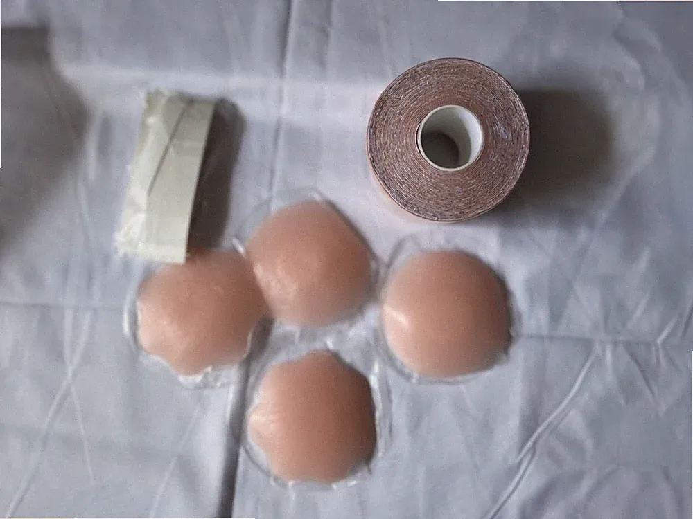 Beige + Rosa Brustwarzenabdeckung Unsichtbar Brustband Push Up Selbstklebend Lift Body Tape