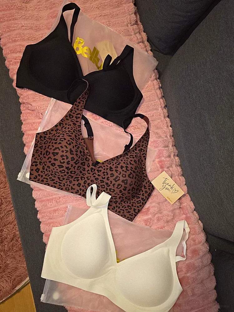 Belluna BH-Set 3er Pack Push-Up ohne Bügel Gr. L nahtlos Schwarz/Weiß/Leo