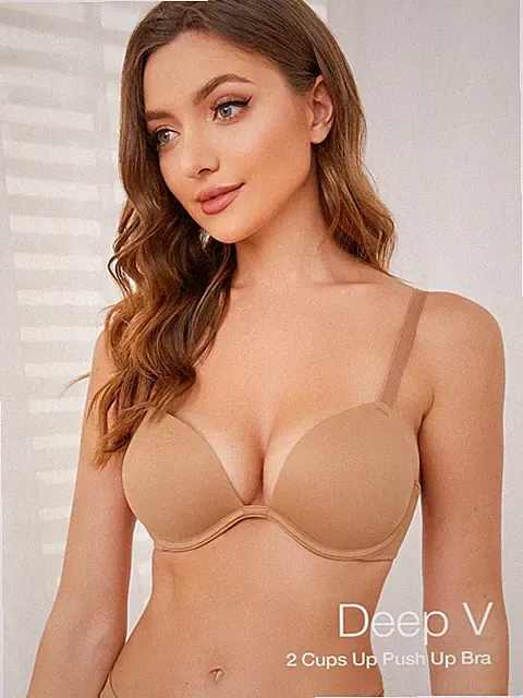 Bequemer Push Up BH mit tiefem V Ausschnitt und abnehmbaren Trägern Billig24