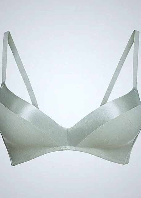 Bequemer Schalen BH mit glänzendem Einsatz Gr. (65) B Kieselgrün Damen-Bra Neu*