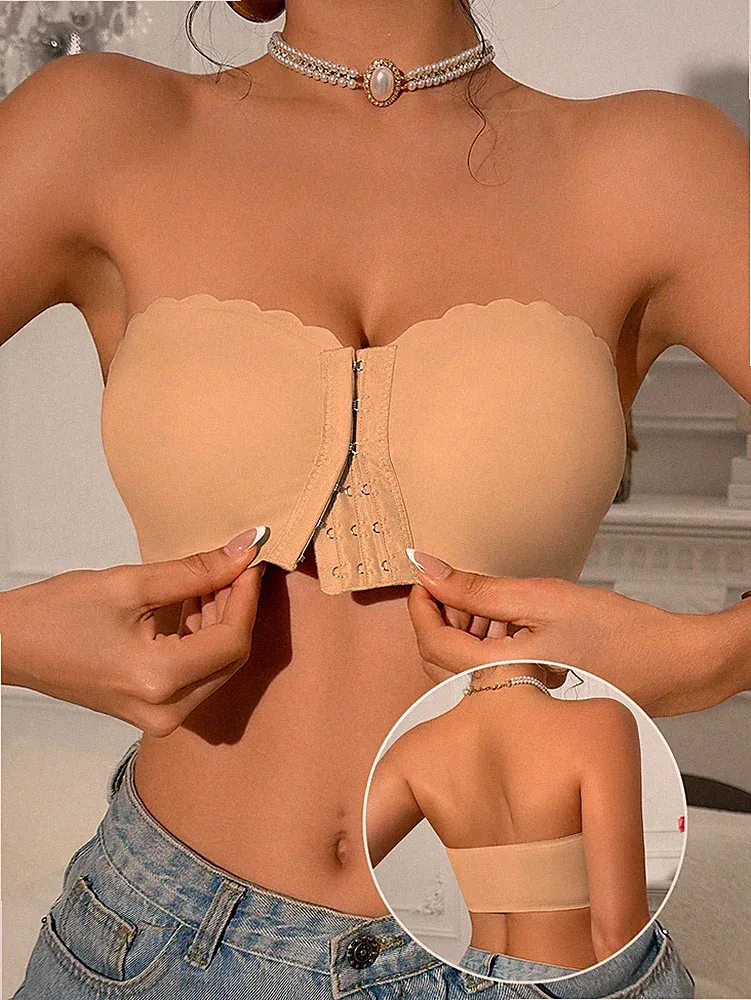 Bequemer Vorderverschluss Bandeau BH in Khaki Ideal für jeden Tag Billig24