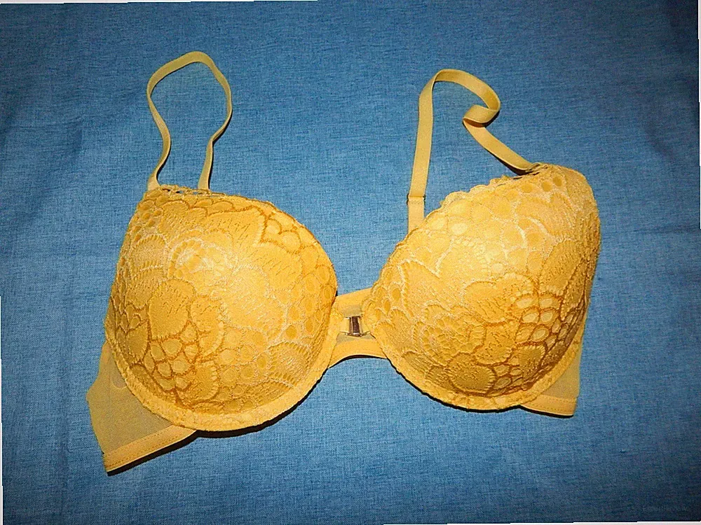 BH 70B super verarbeitet tolle Spitze Push up gepolstert gelb vorne zumachen